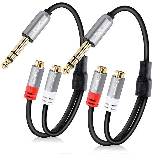 Miniatura 7 de Cable de audio de 0.250 in a 2RCA, 0.250 in 1/4 pulgadas hembra TRS a estéreo Dual RCA macho y divisor de audio, cable adaptador de audio chapado