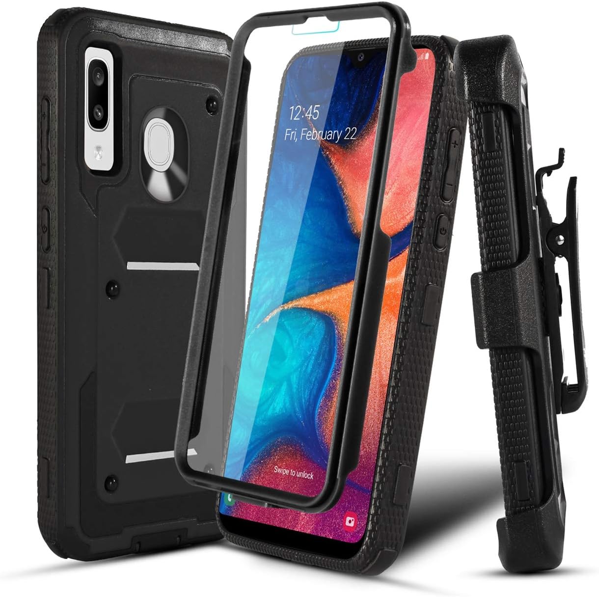 Numy Samsung Galaxy A20/A50/A30 Case,[Buit-in Screen Protector][Shockproof] Hybrid Heavy Duty Case with Swivel Belt Clip-Black
