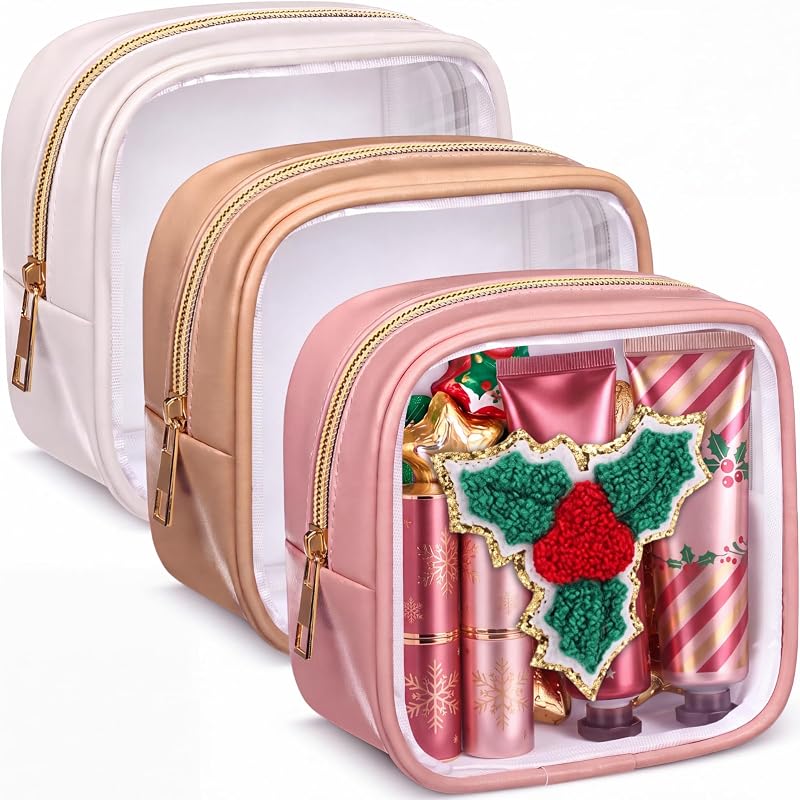 Abbylike Necessaire transparente de maquiagem em formato de bolsa, cores pastel, Pacote com 3