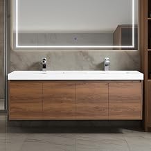 Blossom 60 Inch Floating Vanity Double Sink for Master Bath | Luxury Wall Mounted Bathroom Cabinet with Integrated Sinks | Professional-Grade Plywood & Pre-Assembled Design | Modern Walnut Finish