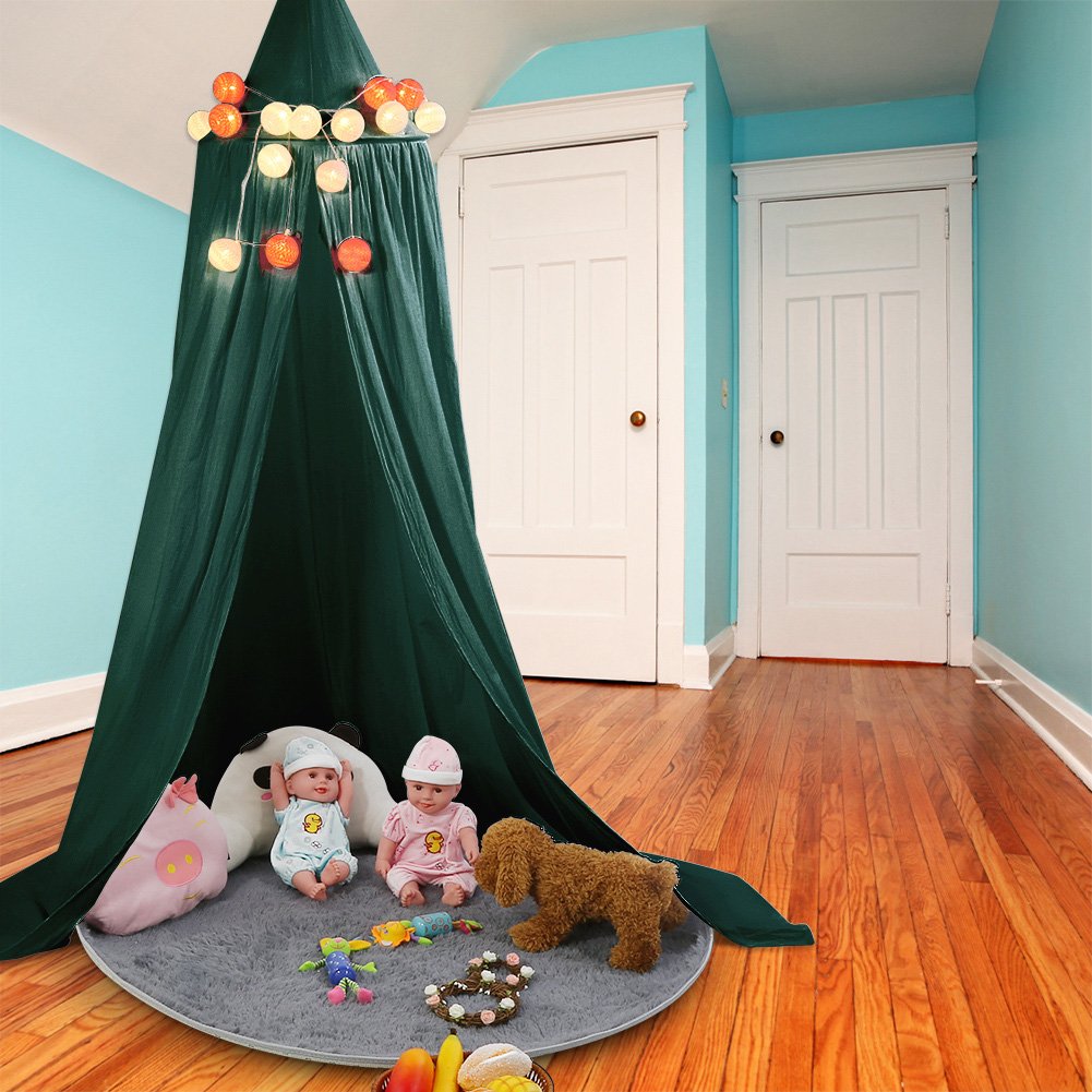 ZJchao Ciel De Lit Ciels de Lit Baldaquin en Coton Toile Décorative Habillage Tente de Jeu pour Bébé Moustiquaire Bonne Circulation d'air avec Les Outils d'Installation de 235 cm (Khaki