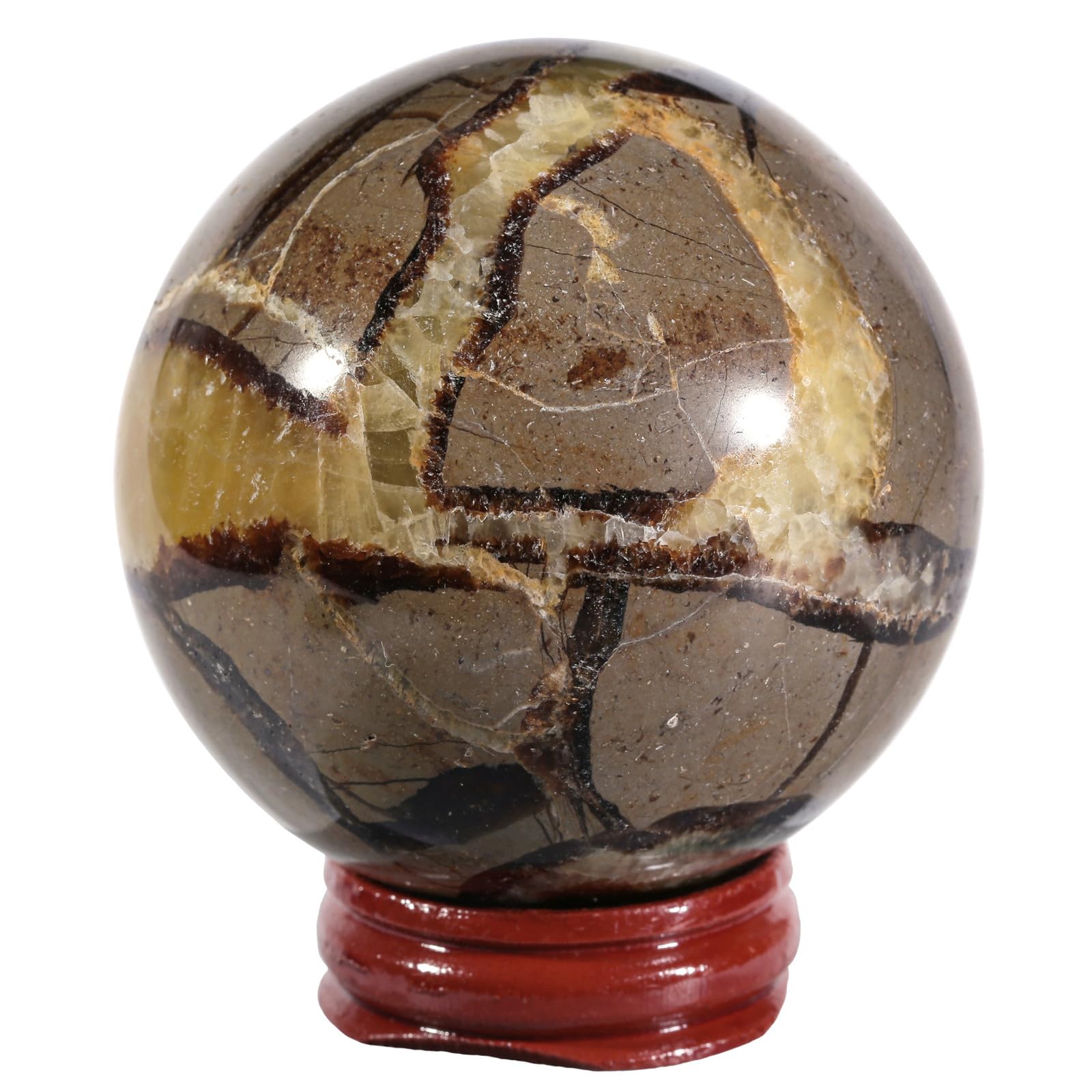 Nupuyai Natural Septarian Dragon Stone Ball with Wooden Stand