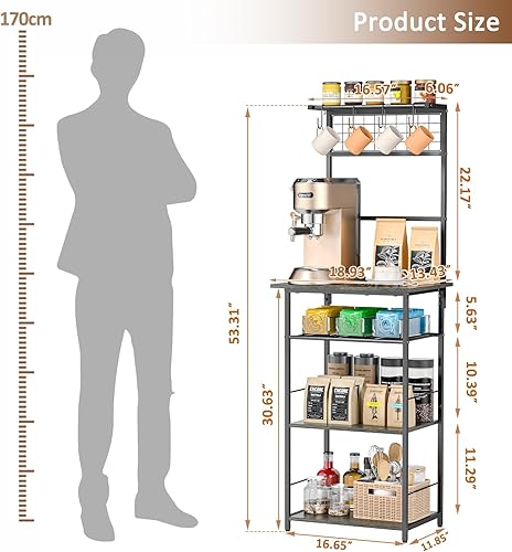 Vista 2 de Estación de café de 5 niveles, soporte de cocina con 4 ganchos en forma de S, barra de café de esquina estilo granja para espacios pequeños, estante