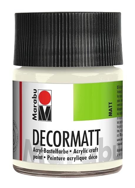 Marabu Decormatt 14010005070 - Pintura acrílica blanca 070, 50 ml, mate, a base de agua, cremosa y de color…