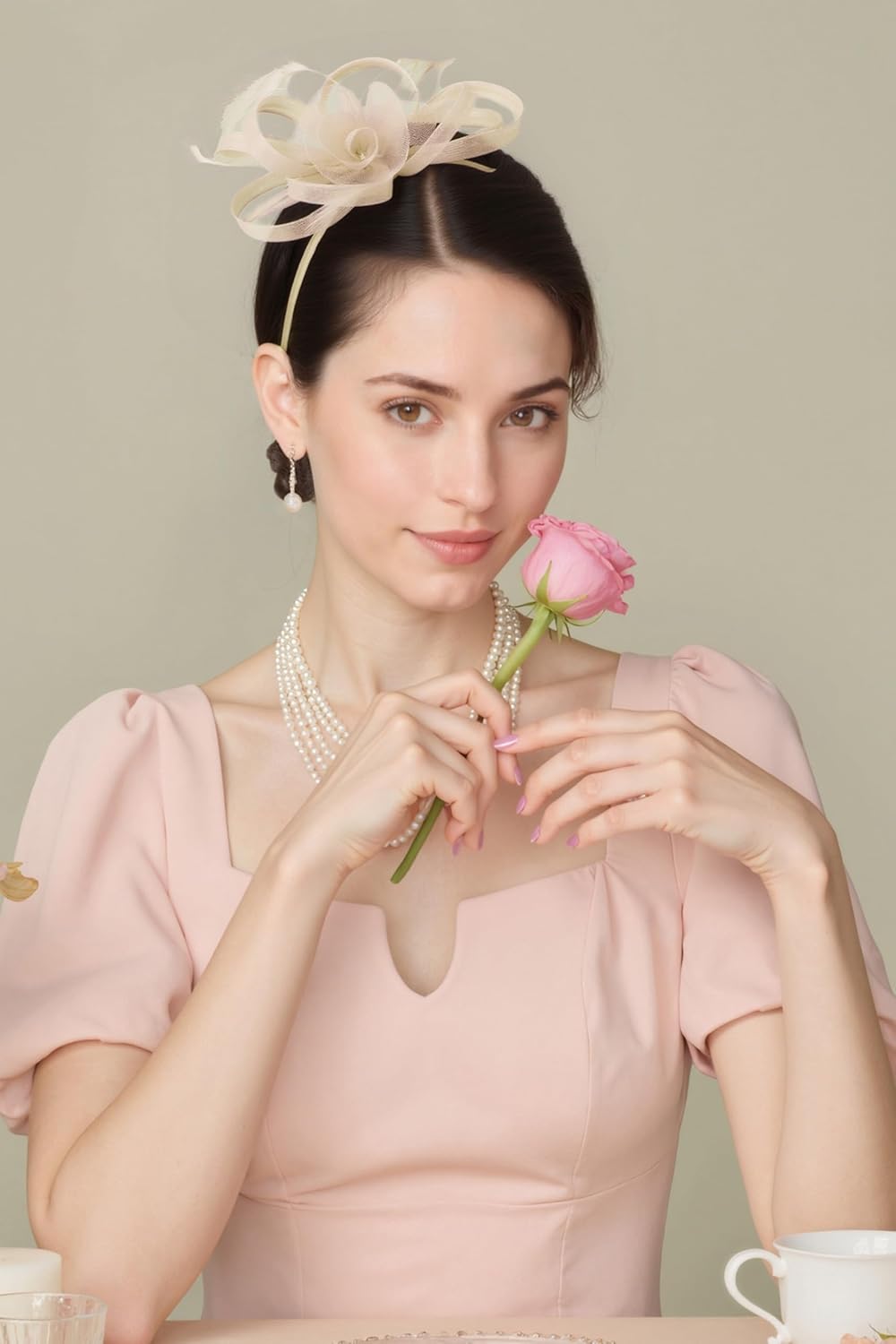 BABEYOND Fascinators Hats for Women - Tea Party Hats Kentucky Elegant Tulle Feather Bridal Wedding Ribbon Headband Hair Clip - Image 5