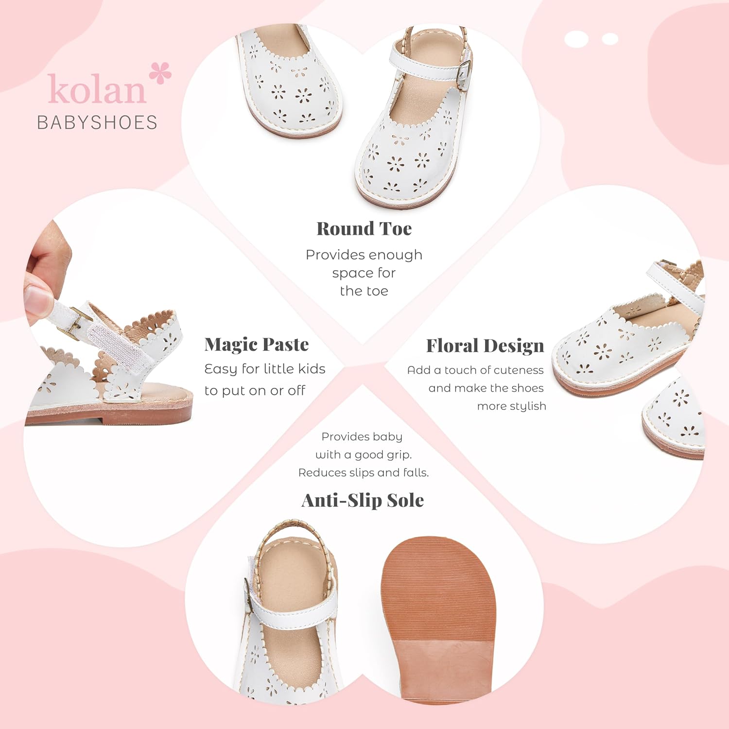 Kolan Toddler Girl Sandals Open Toe Flat Princess Dress Shoes Little Kids
