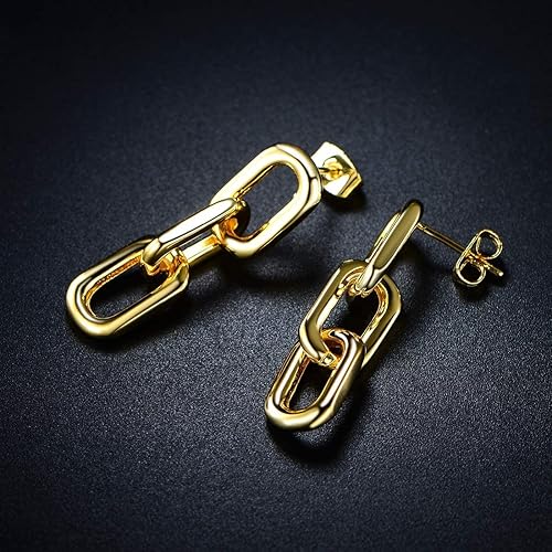 Miniatura 8 de Barzel - Aretes de cadena colgante simétricos chapados en oro de 18K para mujer - Hechos en Brasil