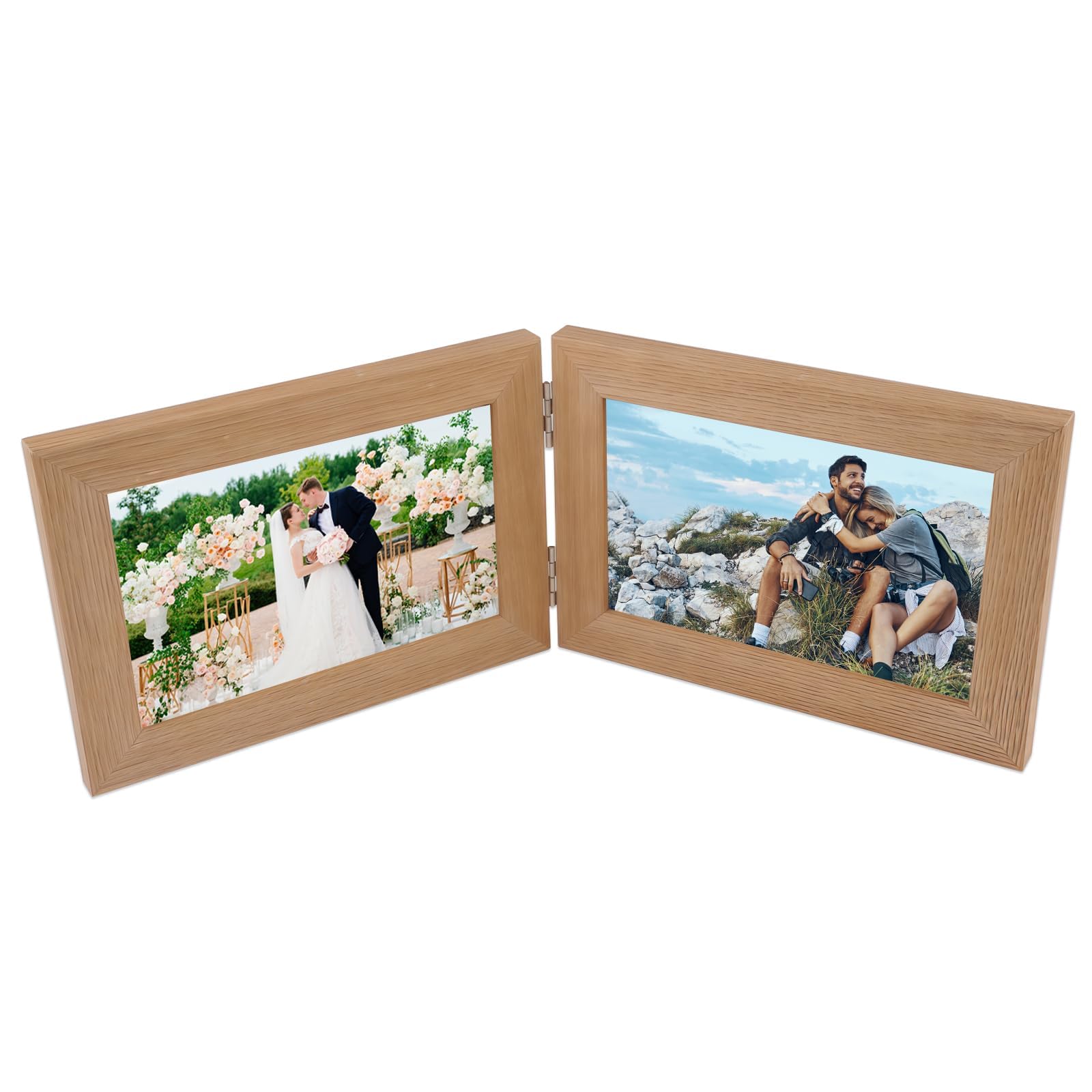 Double Landscape Picture Frames Double Photo Frame 6x4 Family Picture Frames for Multiple Photos Hinged Wooden Frame with Acrylic Front Freestanding & Folding Photo Frame for Tabletop Display