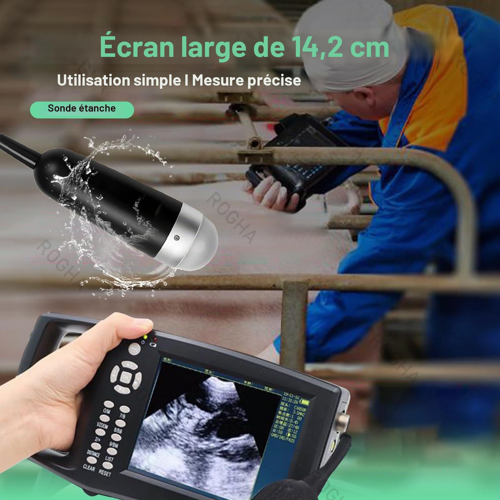 ÉChographe B Portable pour Animaux Echographie Appareil Grossesse Machine à Ultrasons Vétérinaire avec Sonde 3.5 MHz,écran 5.6 Pouces,pour Porcs Et Moutons