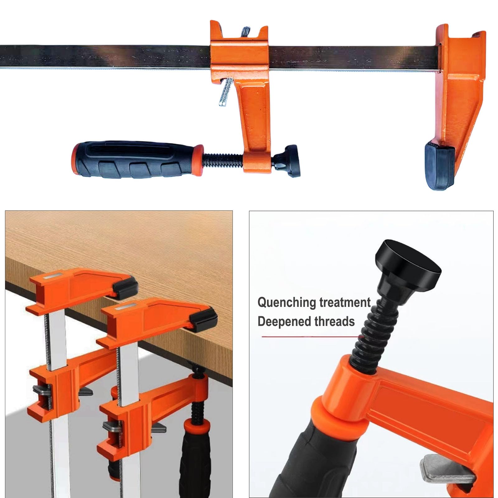 DURDUR Schraubzwingen 4 St./Set 450 mm Profi Schraub-Zwinge Spann-Weite 350 mm, F-Klemme aus Stahl- Gezahnte Stahlschiene- Spanntiefe 80 mm-aus