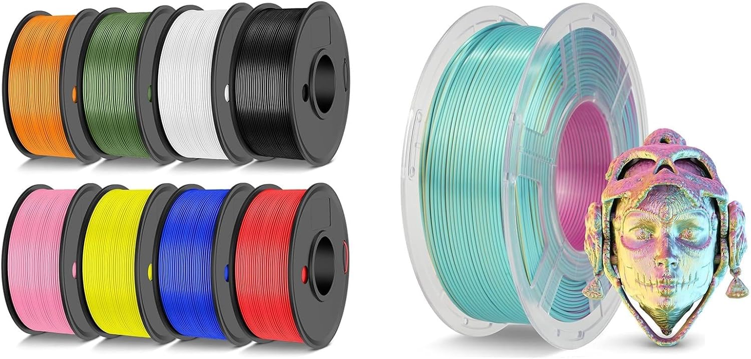 JAYO 3D Printer Filament 3.1kg, High Speed PLA Filament and Silk Tri-Colors Filament Fit Most FDM 3D Printers, Pack of 9, High Speed PLA 8 Colors + Silk Tri-Colors Red Yellow Green