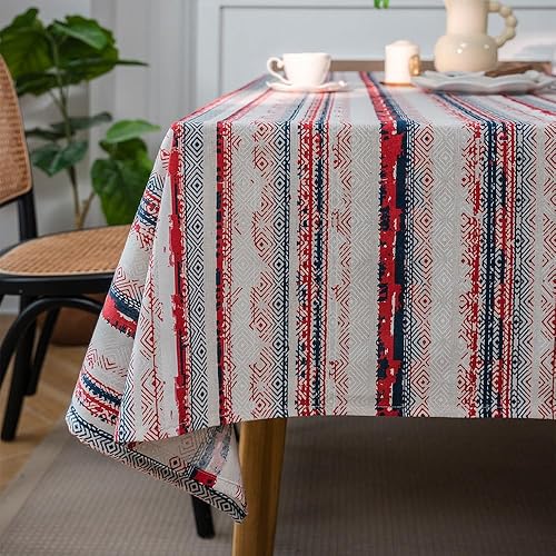 Miniatura 9 de ArtBud Mantel de lino de algodón de arpillera marrón, mantel de granja a rayas, cubierta de mesa de picnic de tela pesada, decoración de cocina