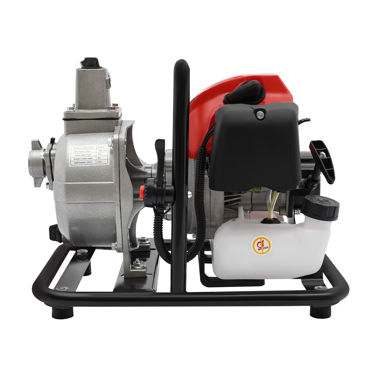 Bomba de agua de gasolina con motor de 2 tiempos, 43 cc, 1,25 kW (1,7 CV) • Bomba de jardín portátil de alto rendimiento • 10 m³/h de caudal • 30 m • Potencia de succión de 8 m para riego y