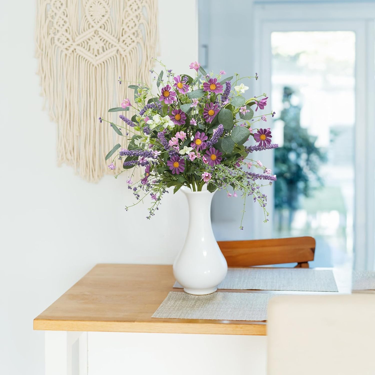 Zythrem 4 Bundles Spring Flowers Artificial Fake Wildflowers Bouquet with Lavender Purple Daisy Stems Faux Flower Arrangements Silk Flowers for Home Decor Indoor Table Centerpieces Kitchen - Image 5