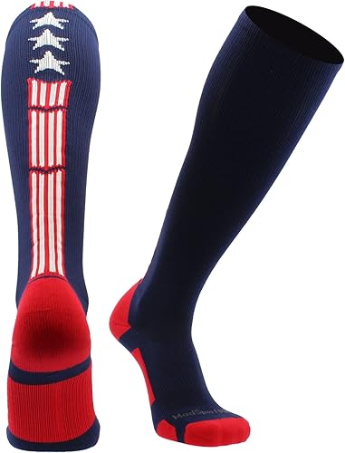 MadSportsStuff Patriot USA Flag - Calcetines de estrellas y rayas para béisbol, sóftbol, fútbol, niños, niñas, hombres y mujeres, sobre la