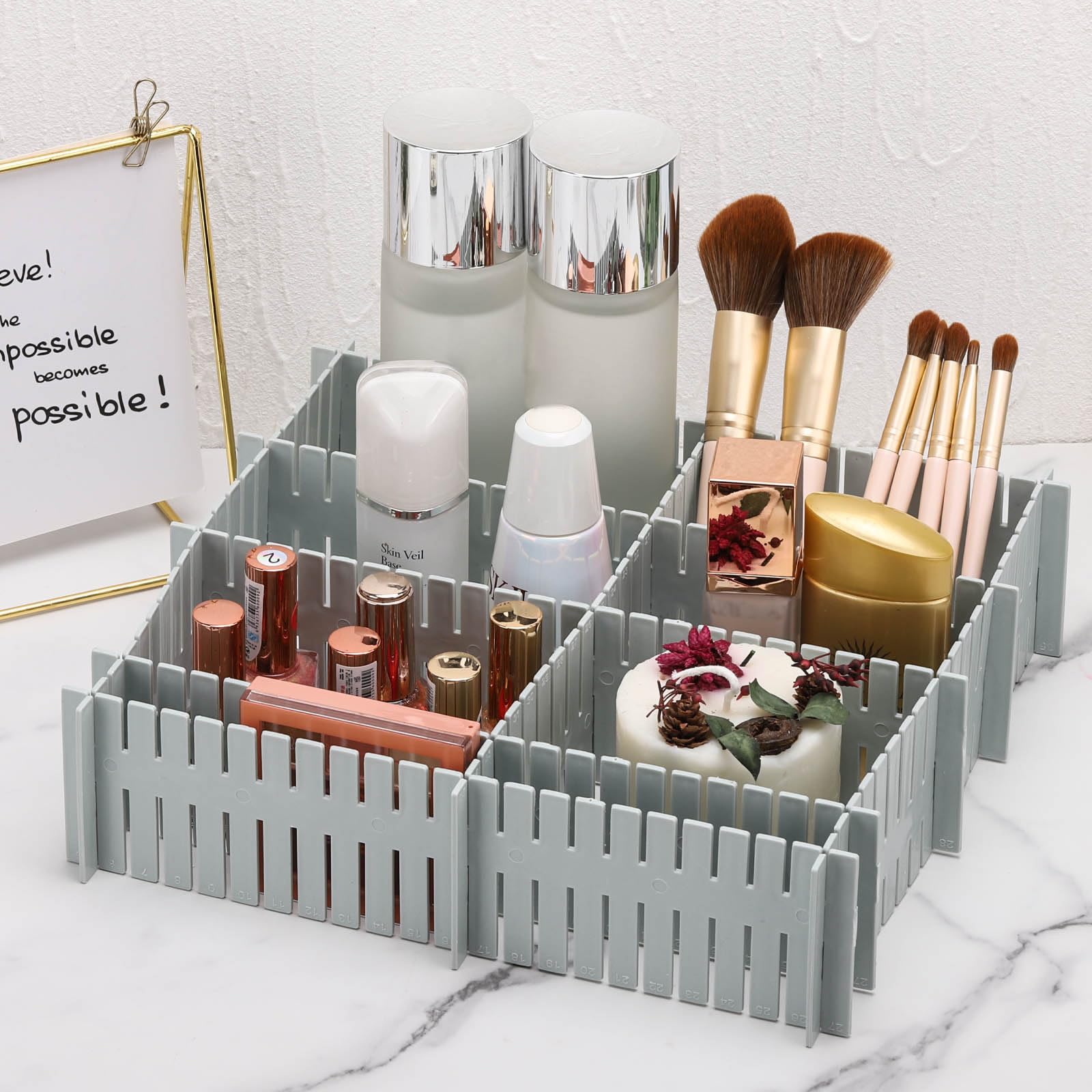 40 divisori per cassetti a griglia, organizer regolabile per cassetti, per calzini, biancheria intima, trucco, camera da letto, ufficio, cucina (grigio)