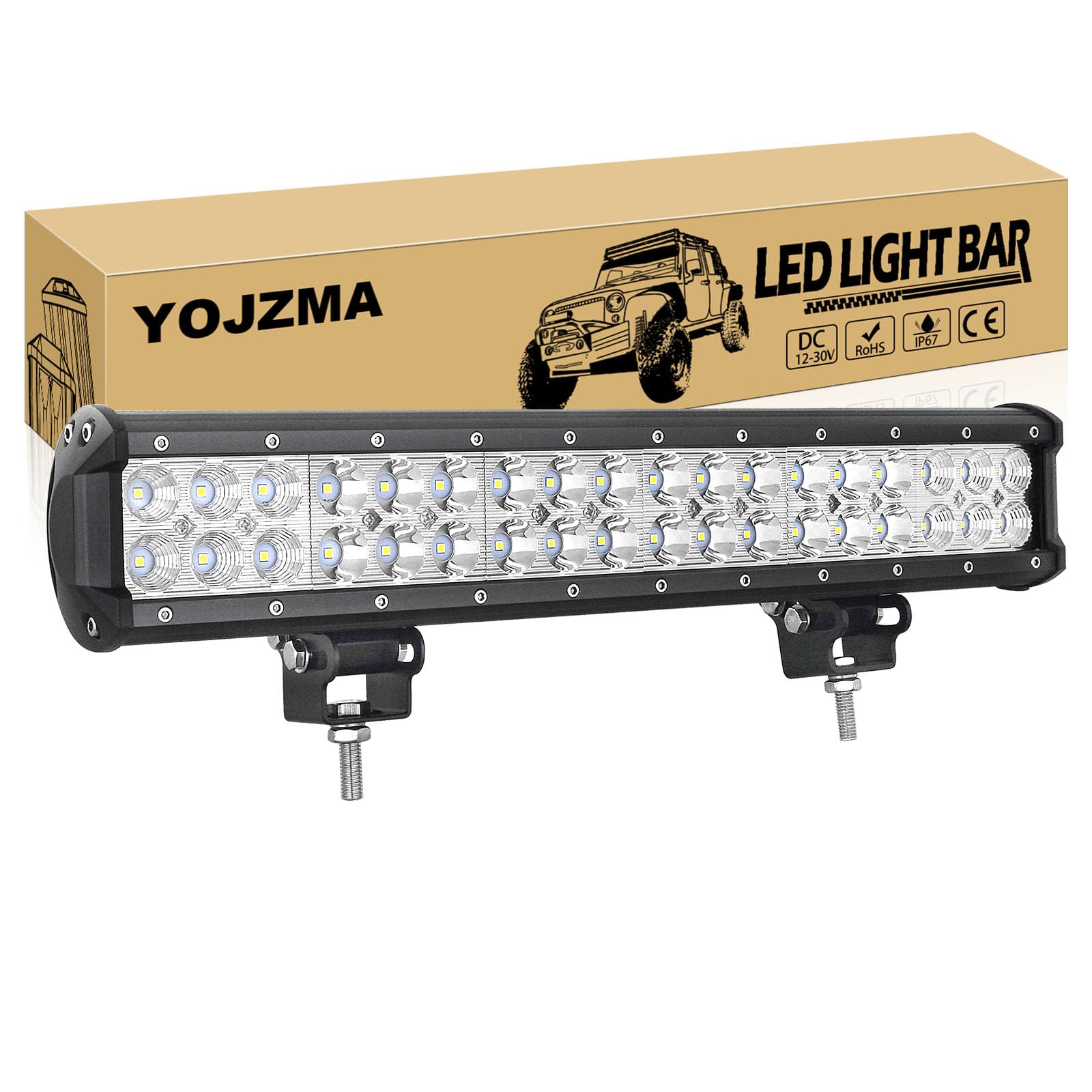 17 cali 108 W LED Light Bar, podwójny rząd Spot Flood Combo 10800 LM, światło robocze i przeciwmgielne, wodoodporne IP67 do ATV SUV ciężarówki Pickup 4 x 4 do jazdy terenowej łodzi