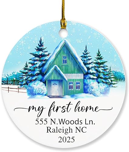 Adorno de Navidad personalizado 2024 con texto en inglés My First Home (Mi primera Navidad en un nuevo hogar) 2024, recuerdo de Navidad