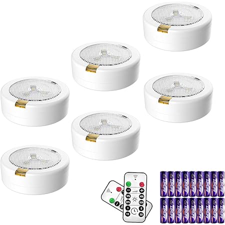 Aoozi LED Puck Light 6 Pack, LED Under Cabinet Lighting with 2 Remote Control, Under Counter Lights for Kitchen, Battery Powered Lights(18 Batteries Included), Night Light for Under Cabinet, Counter