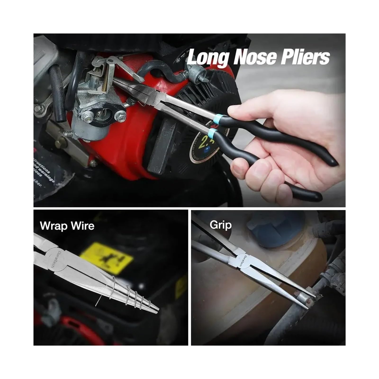 Set di pinze a becchi lunghi extra lunghi da 11" in acciaio CRV di qualità premium, kit di utensili meccanici, pinze diagonali a becchi dritti e piegati a 90° e 45° Utensili Idraulici