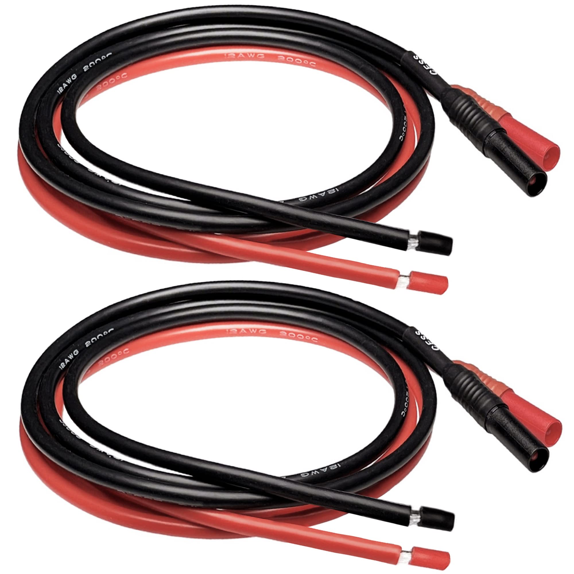 CESS-217 Seal Insulated Safety Banana Plug to Bare Wire - 3 Feet Soft Silicone Cable, Tinned Copper, 2 Pairs, Black and Red, Perfect for DIY