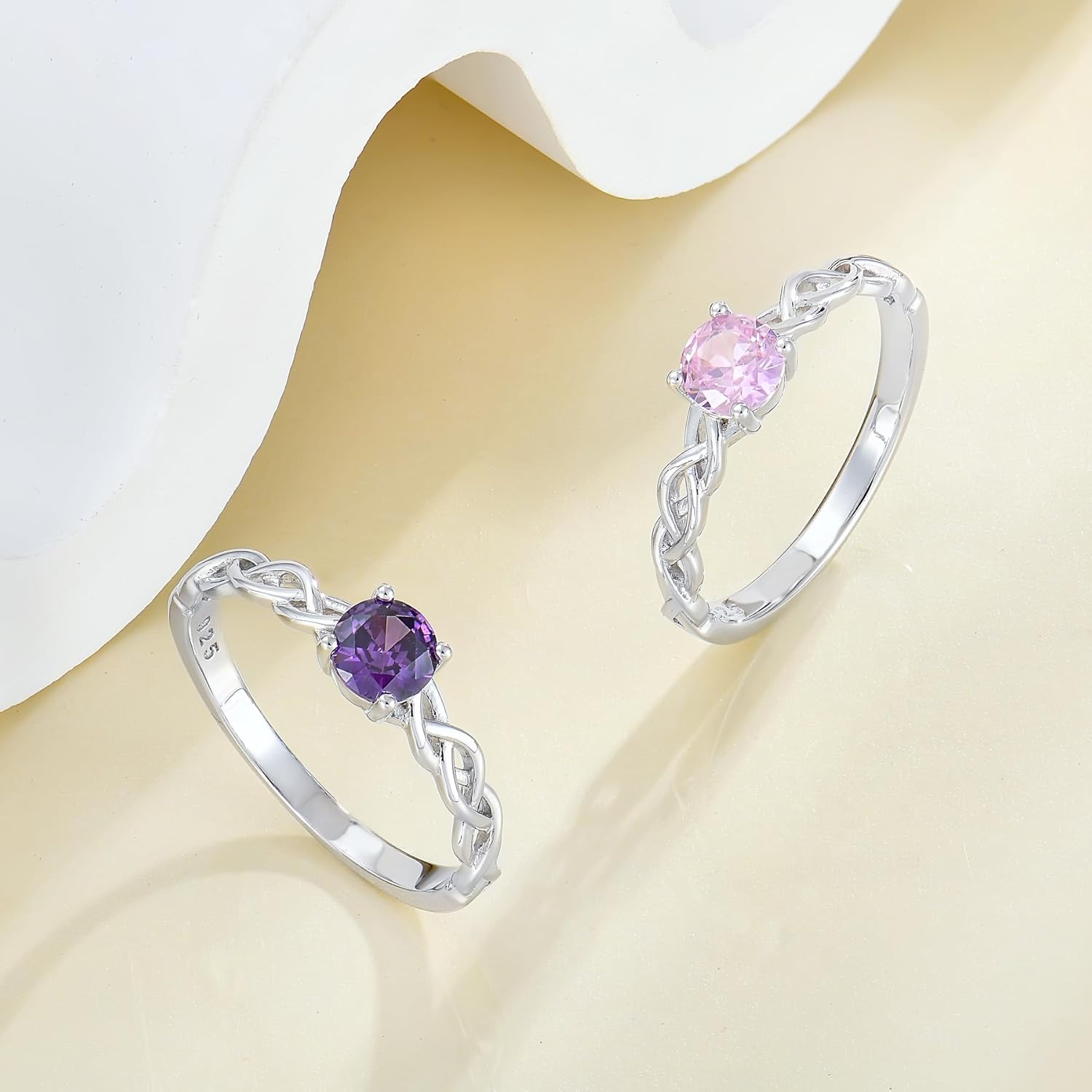 Twisted Ring Women Birthstone Infinity Band Solitaire Sterling Silver Wedding Promise Rings Size 5-10