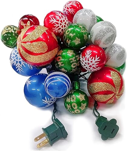 Luces de adorno de bola de Navidad, 28 pies, 25 bombillas, tira de luces de árbol, cable expandible para interiores para fiestas navideñas