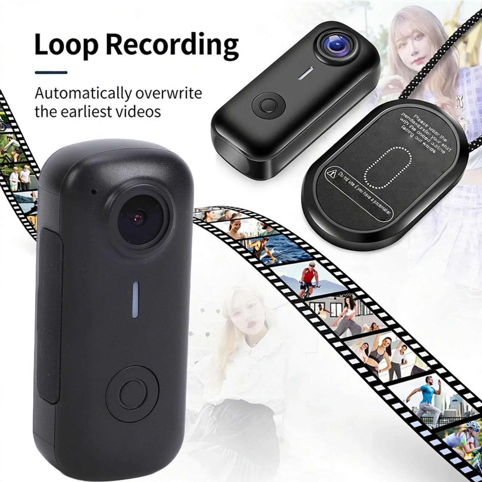 Action Camera Sospesa, Camma Indossabile per Torace e Corpo | Mini Action Camera WiFi 1080P, Adatta per Sicurezza, Lavoro, Sport All'aria Aperta, Viaggi e Altri Scenari, Cordino Magnetico
