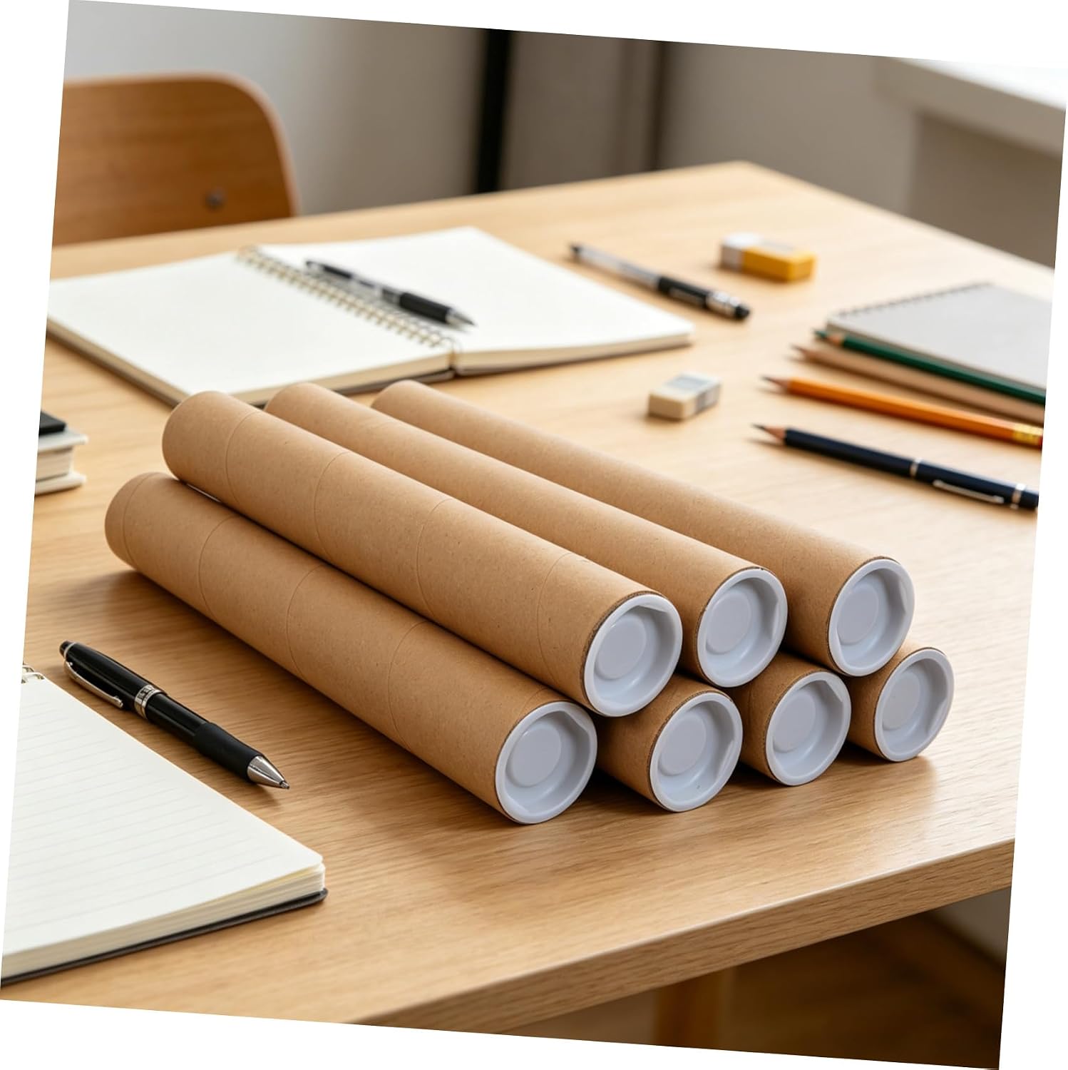 Homoyoyo 12pcs Kraft Paper Mailing Tubes with End Caps Lightweight and Secure Closure Poster Storage Tubes for Transporting Documents, Artwork, Blueprints, and Crafts