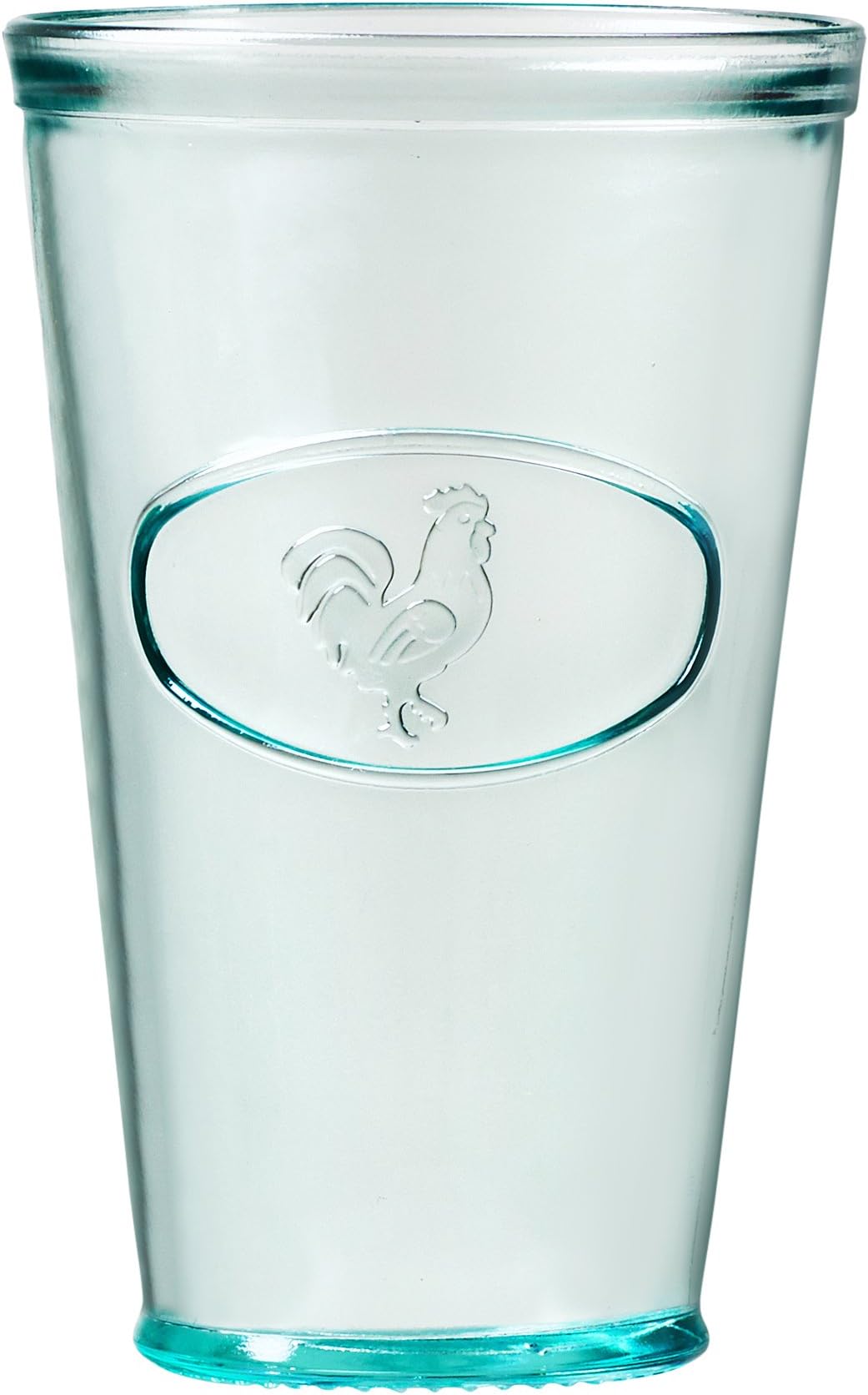 Amici Home Rooster Hiball Glass | 16 Oz | Italian Made, Recycled Glass with Green Tint | Drinking Glass with Embossed Design for Water, Juice, Cocktails (Set of 6)