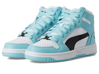 PUMA Kids Rebound Layup Mid (Big Kid) Kids Shoes Puma White/Puma Black/Safe Lake : 4 Big Kid M, Leather