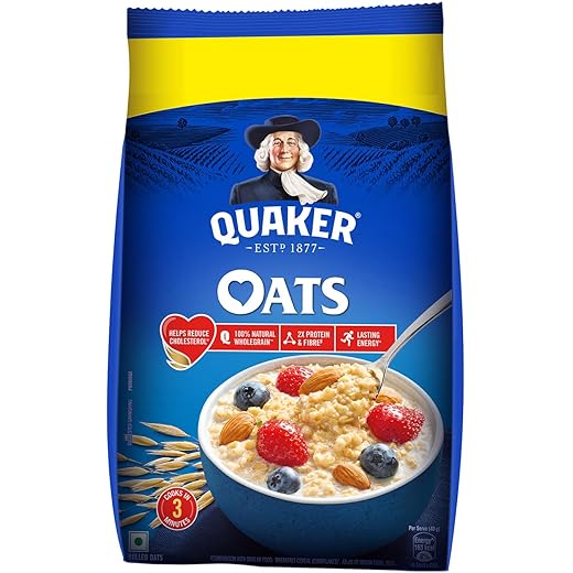 Quaker Oats 1Kg, Rolled Oats Natural Wholegrain, Nutritious Breakfast Cereals, Dalia Porridge, Easy To Cook, Honey