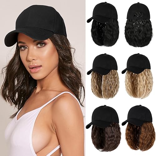 Miniatura 7 de Gorra de béisbol con extensiones de cabello, peluca ajustable, sombrero corto y recto de 14 pulgadas, peluca sintética para mujer, rubio ceniza