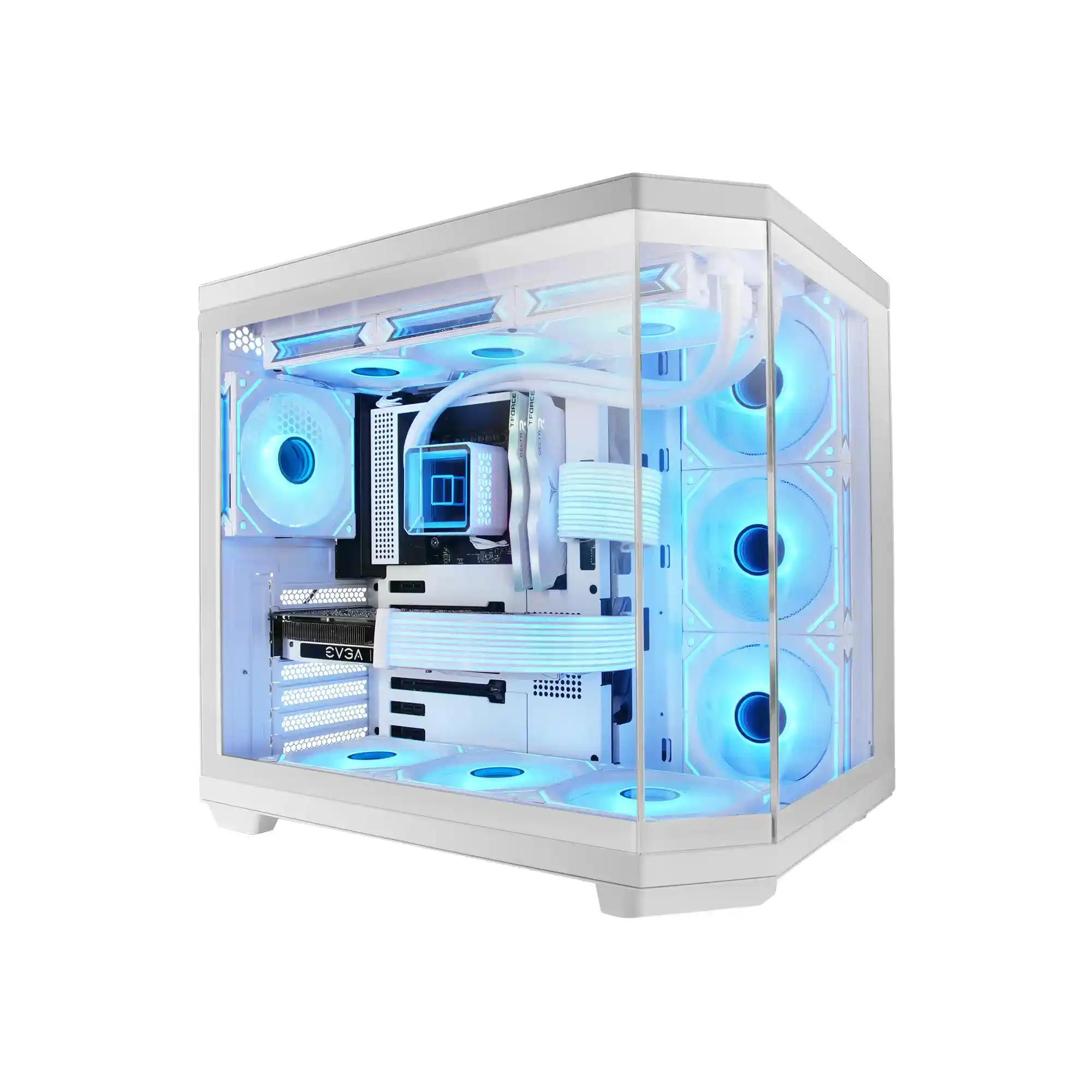 Mars Gaming MC-3TCORE, Custom ATX Gaming Gehäuse, Abnehmbares Fenster aus Dreifachglas, Dual-Kamera, Reverse Connector Backplane Kompatibler Semitower, Unterstützung für Flüssigkeitskühlung, Weiß