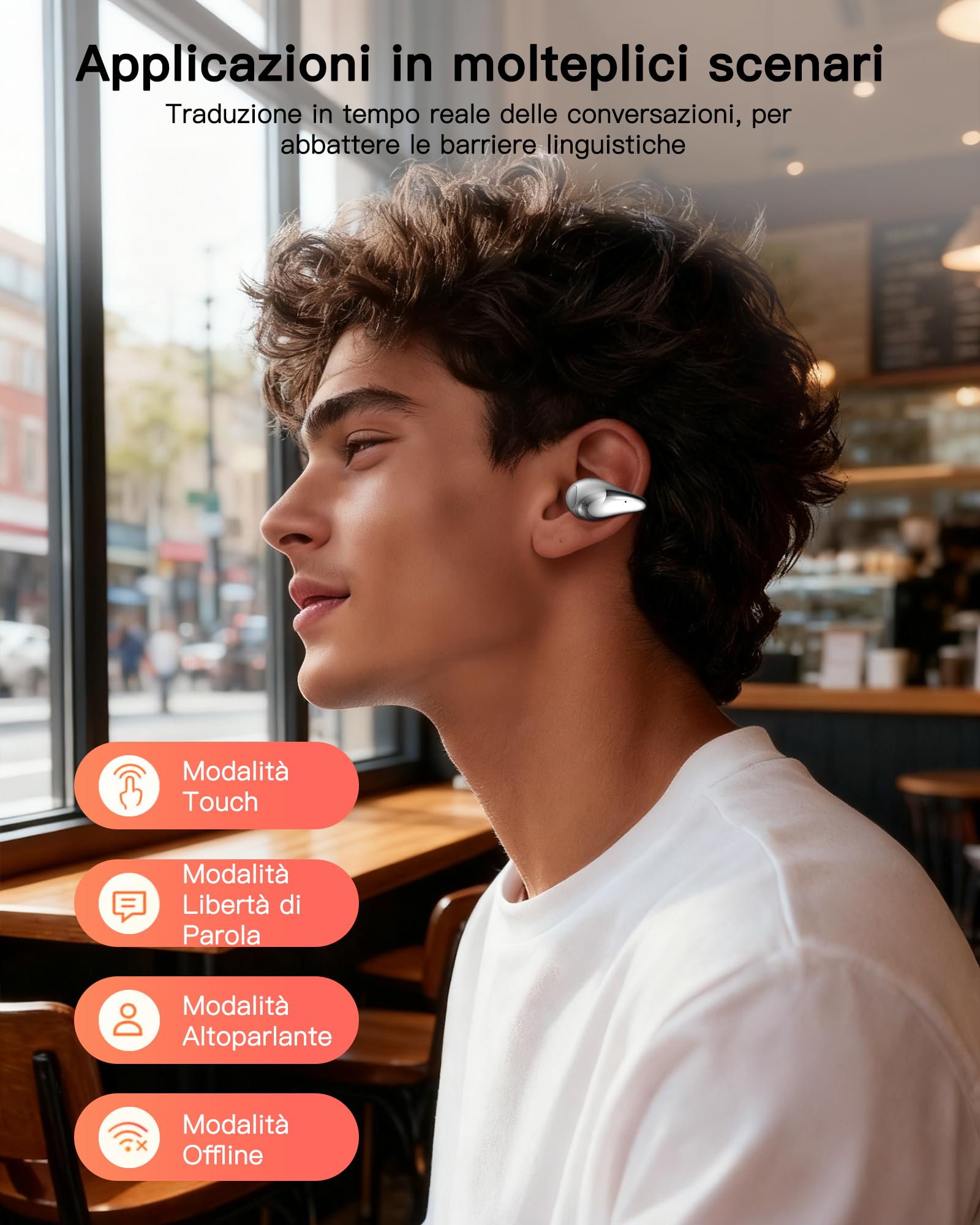 Traduttore Vocale Istantaneo Multilingue - Auricolari Per Traduzione Simultanea In Tempo Reale, Cuffie Con Traduzione Multilingue Per Studio, Business e Viaggi Internazionali
