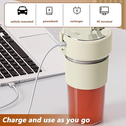 Miniatura 7 de Exprimidor portátil de 11.8 fl oz USB, sin BPA, mini vaso portátil con popote y 6 cuchillas de acero inoxidable, a prueba de fugas, tamaño personal