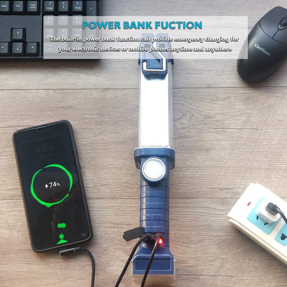 Portable Rechargeable COB LED Work Light,FOSFIS Super Bright Handheld Light with Magnetic Base,Hanging Hook,LED Work Lamp for Garage,Repairing,Camping,BBQ Indoor Outdoor Lighting (2 Pack)