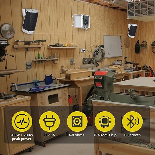 Miniatura 2 de PROZOR Amplificador de potencia Bluetooth 5.0 para altavoces al aire libre Potencia máxima 200W+200W TPA3221 caja de montaje impermeable soporta