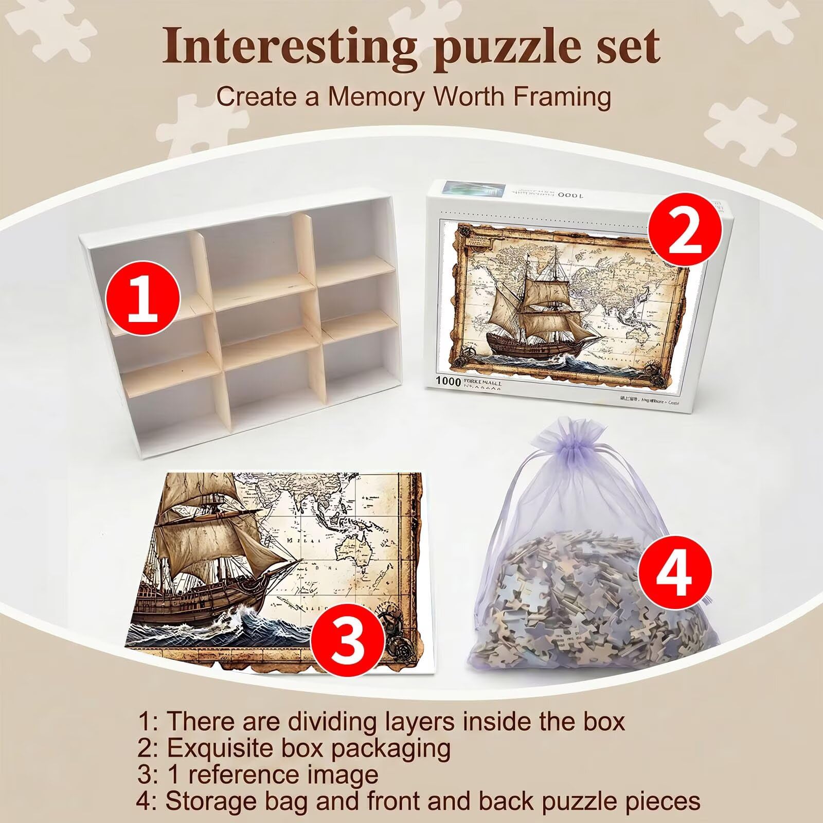 Retro Bote-2 Puzzle de 1500 Piezas, Juego de Mesa Familiar de Madera - Rompecabezas Adultos para Toda La Familia, Rompecabezas Educativo DIY y Antiestrés - con Mapa de Referencia, 87 x 57 cm f0-186