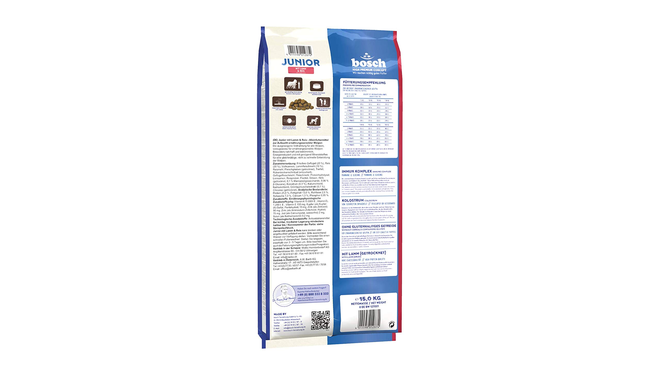 bosch HPC Junior con cordero y arroz | Alimento seco para la cría de cachorros nutricionalmente sensibles | 1 x 15 kg