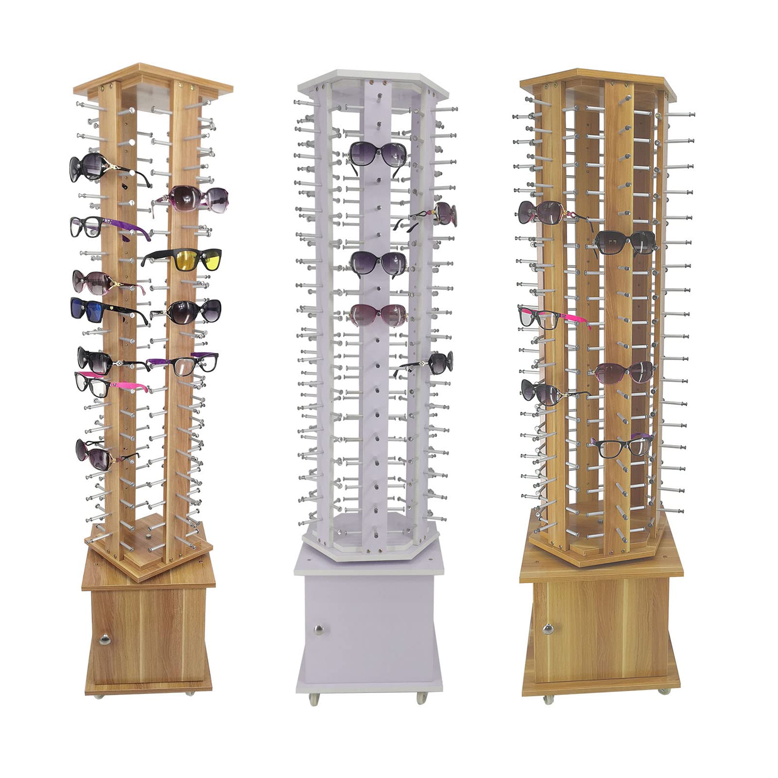 Estante de Exhibición Giratorio de 360° Para Gafas de Sol de Pie,72/90/108 Pares de Soporte de Marco de Anteojos Comercial de Madera Estante de Almacenamiento de Gafas de Lectura,para Varios Vasos