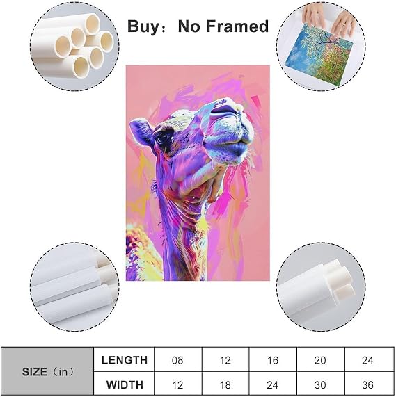 CWBUFD Animal Poster Abstract Neon Dromedary Pop Art Visual Illusion Decorative Canvas Family Bedroom Artwork Picture Painting 20x30inch(50x75cm)