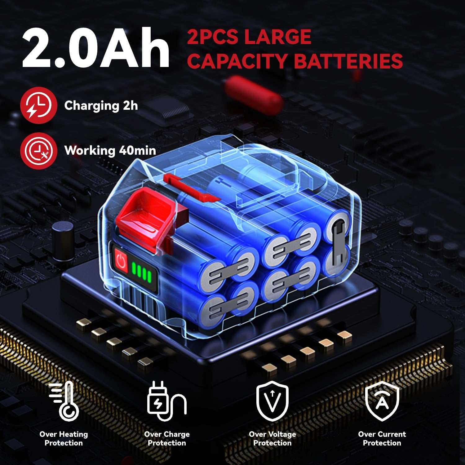 ONEVAN Grapadora y pistola de uñas, 2 en 1 grapadora eléctrica y clavadora con batería con 2 baterías de 2000 mAh, 80 clavos/min, grabadora de uñas para madera, incluye 100 clavos de 30 mm y 100