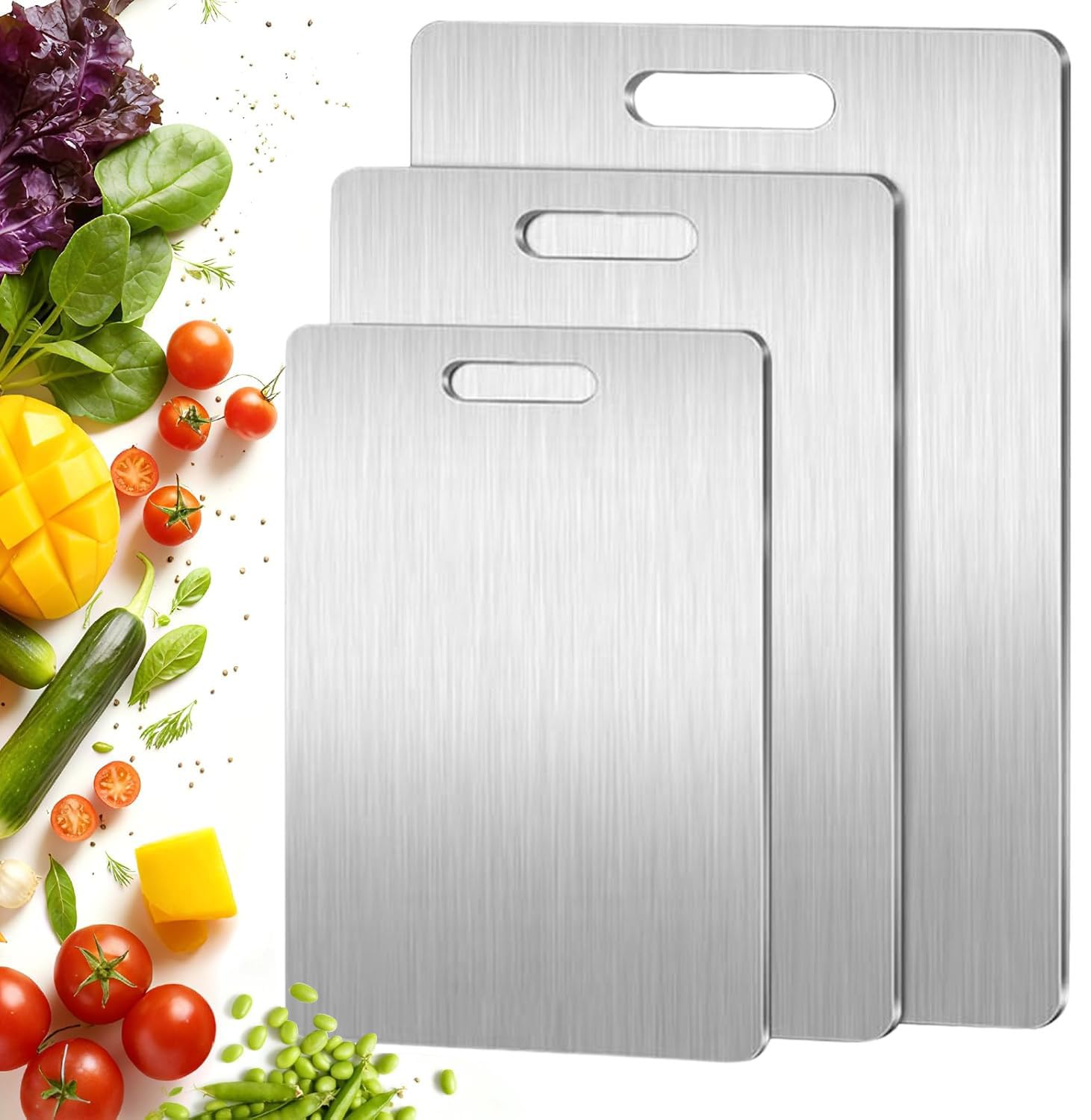 Titanium Cutting Boards 3 PCS, Double Sided Pure Titanium Cutting Board | Easy to Clean | Cutting Edge Hygiene & Durability | Food-Grade Raw & Cooked Foods or Outdoor Camping Chopping Board