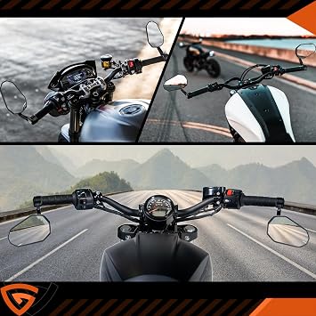 Motorcycle Mirrors 7/8 Bar End Rearview Universal 2PCS | 360 Rotatable Motorbike Side Wing Mirror, CNC Aluminum Body, E-MARK, Extension, Anti-Vibration, Clear View, 2PCS