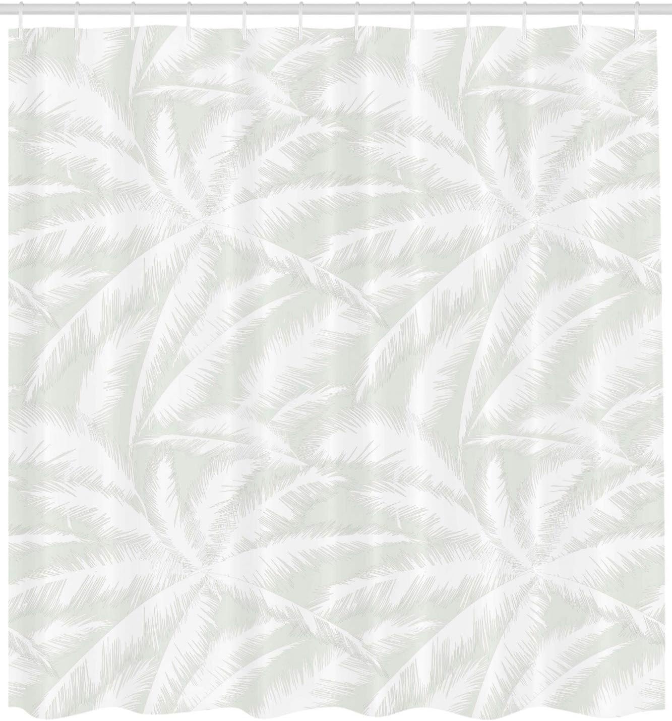 Ambesonne Abstract Shower Curtain, Sketchy Palm Leaves Jungle Foliage Tropical Eco Exotic Branch Artsy Design, Fabric Bathroom Decor Set with Hooks, 105" Extra Wide, Green and White