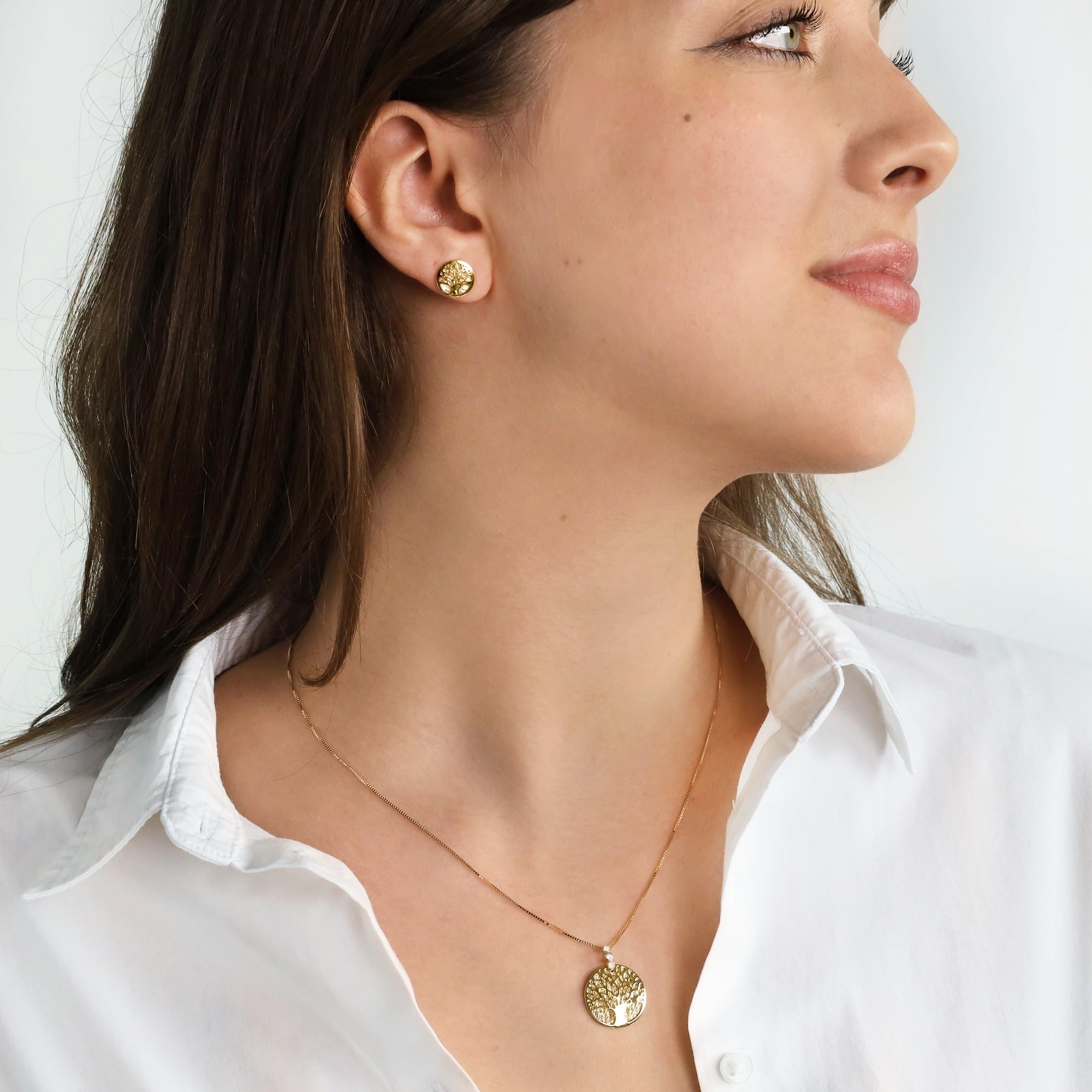 forme di Lucchetta - Halskette mit Anhänger Lebensbaum mit Saphiren | 14 Karat Gelbgold, 45 cm lange Gold-kette für Damen, Made in Italy, Zarter italienischer Schmuck von Itay, 40, 6 cm + 5, 1