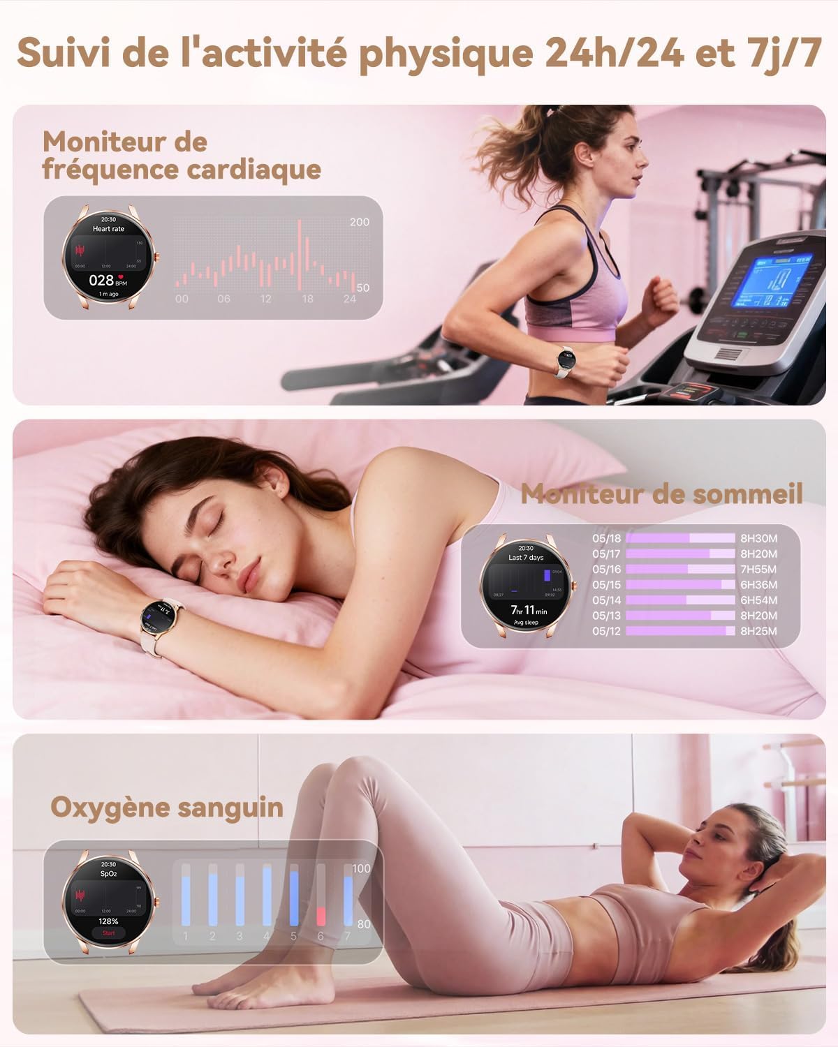 Montre Connectée Femme avec Appels Bluetooth, Smartwatch Femme 1,32"