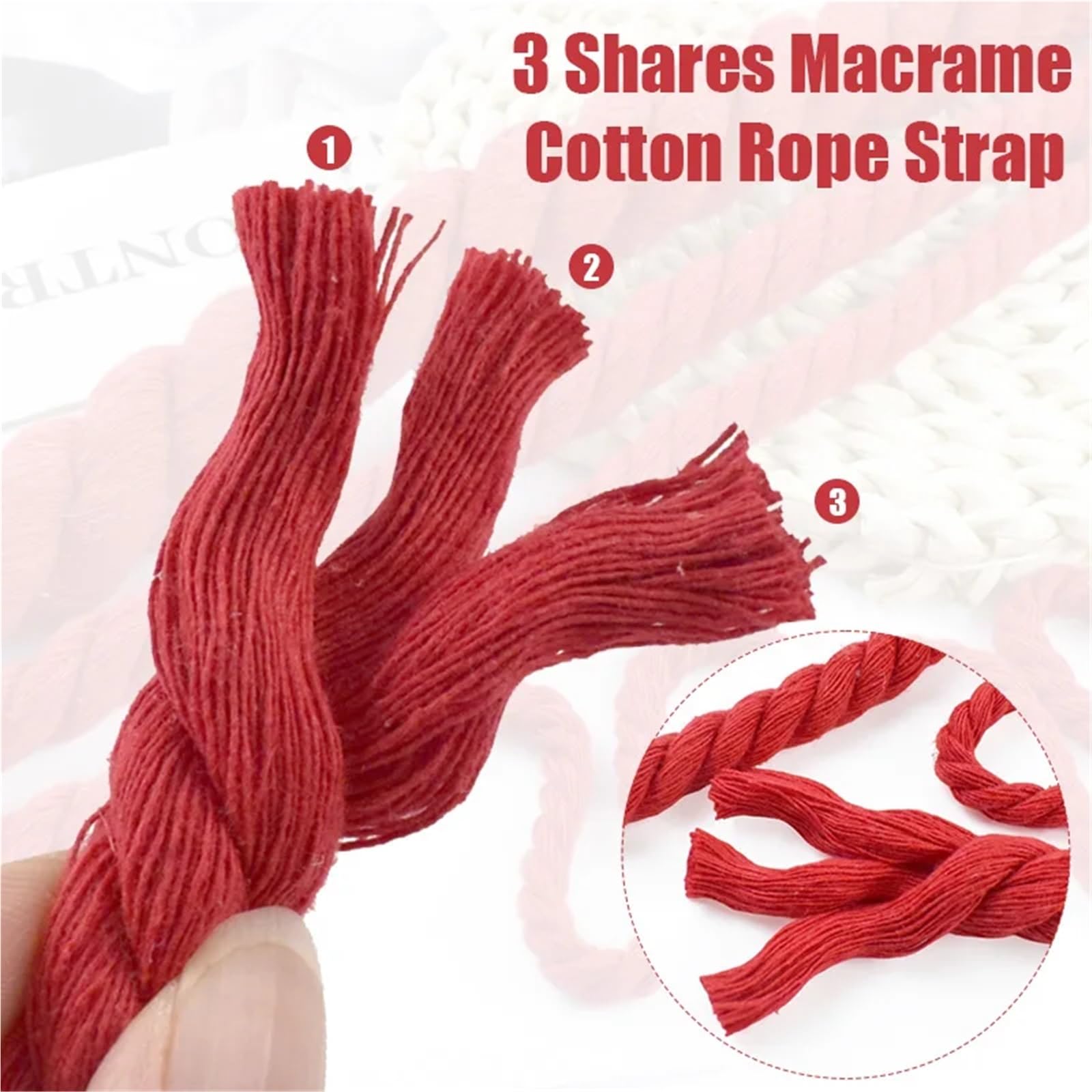 Cordón de macramé de algodón | Rojo 5-20mm 4-10M Algodón trenzado trenzado: Coser cordón de macramé for bricolaje(Red-20mm,10Meters)
