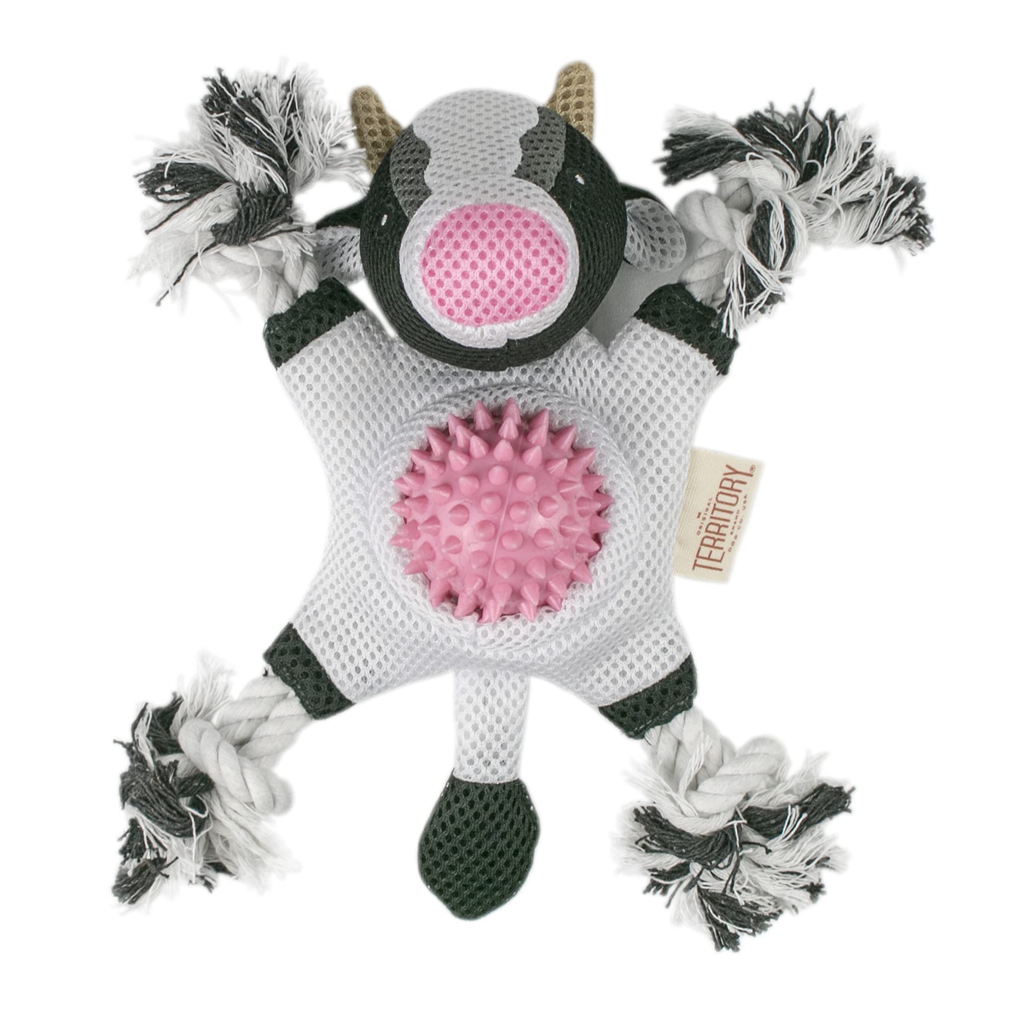 Territory 2 in 1 No Stuffing Removable Fetch Ball Tug Dog Toy for Small Medium Large Dogs, Cow